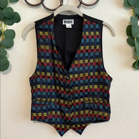 Vintage 80s/90s UnionBay Colorful Checkered Print Vest✨ - Picture 2 of 8